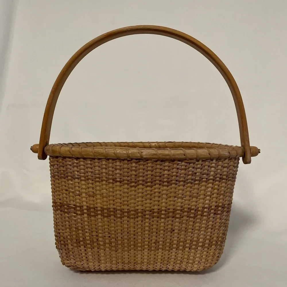 Nantucket Lighthouse Style Basket Woven Wooden Swing Handled Half Round
